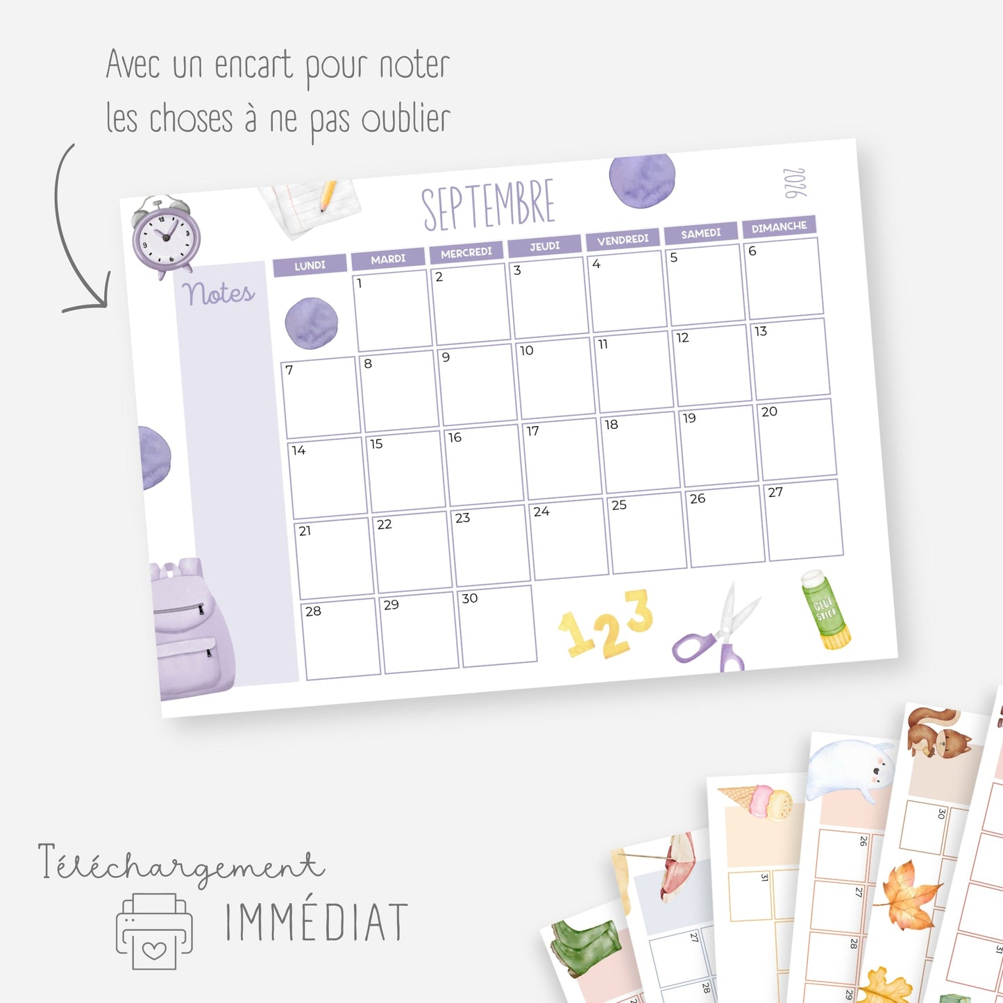 Calendrier année civile 2026 mensuel Little Cabane