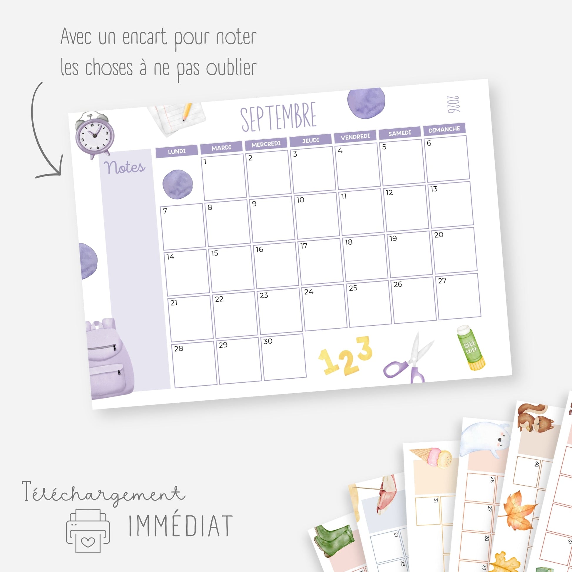 Calendrier année civile 2026 mensuel Little Cabane