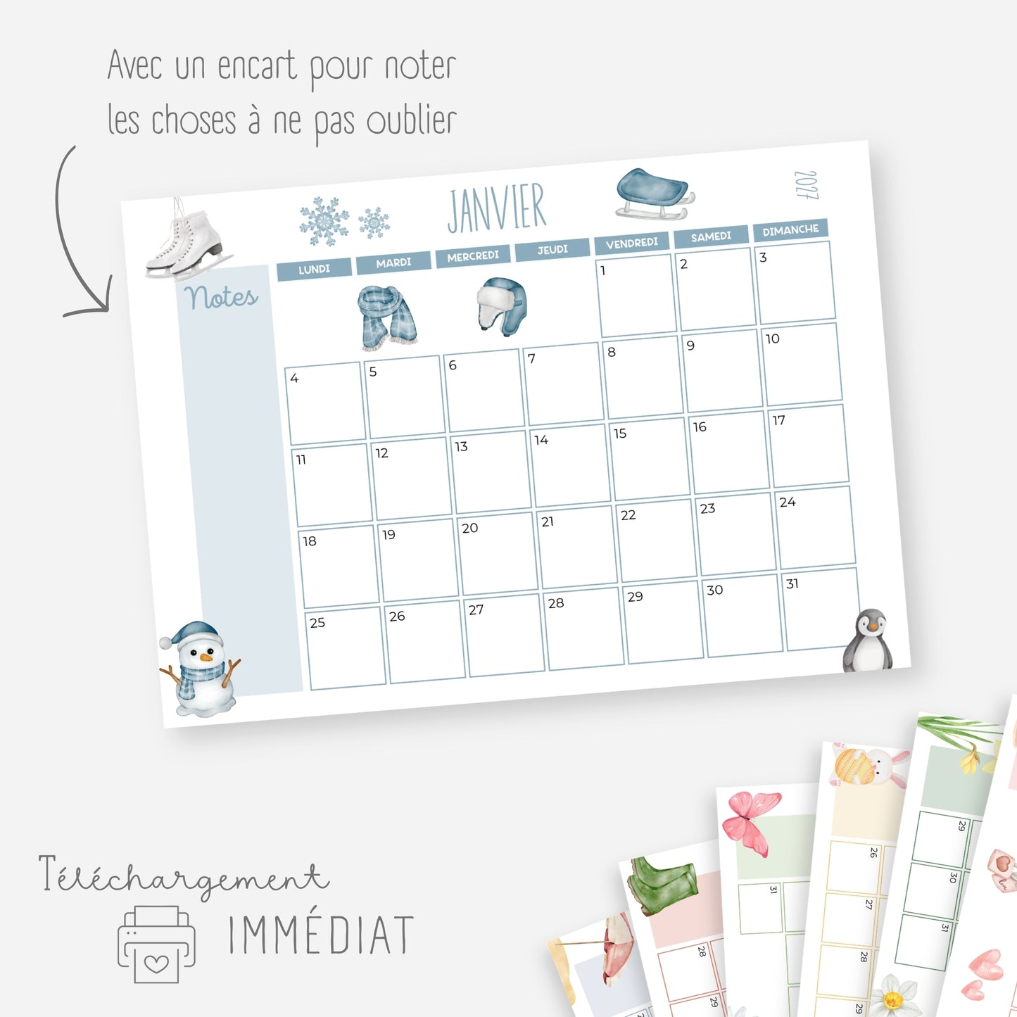 Calendrier mensuel année scolaire 2026-2027