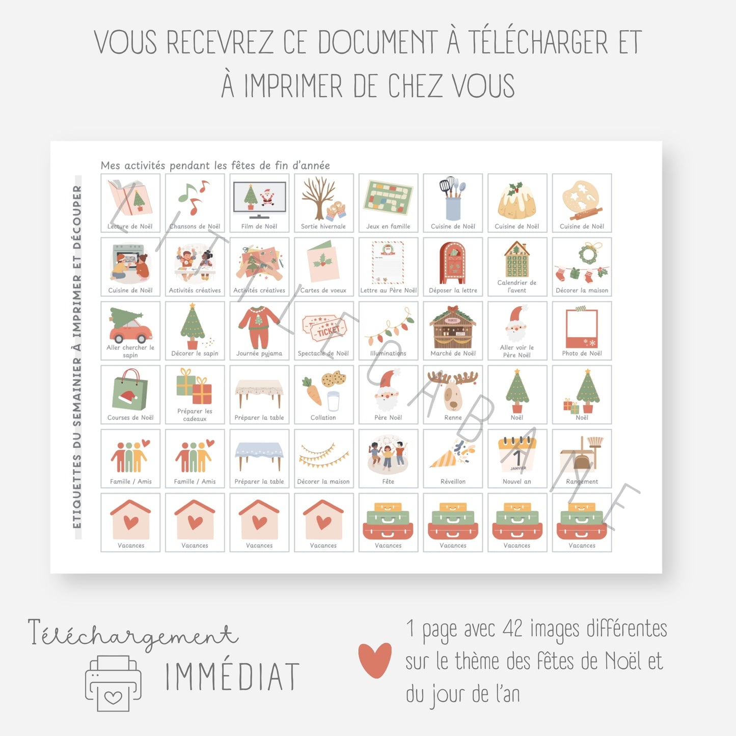 Vignettes fêtes de Noël pour le semainier Little Cabane