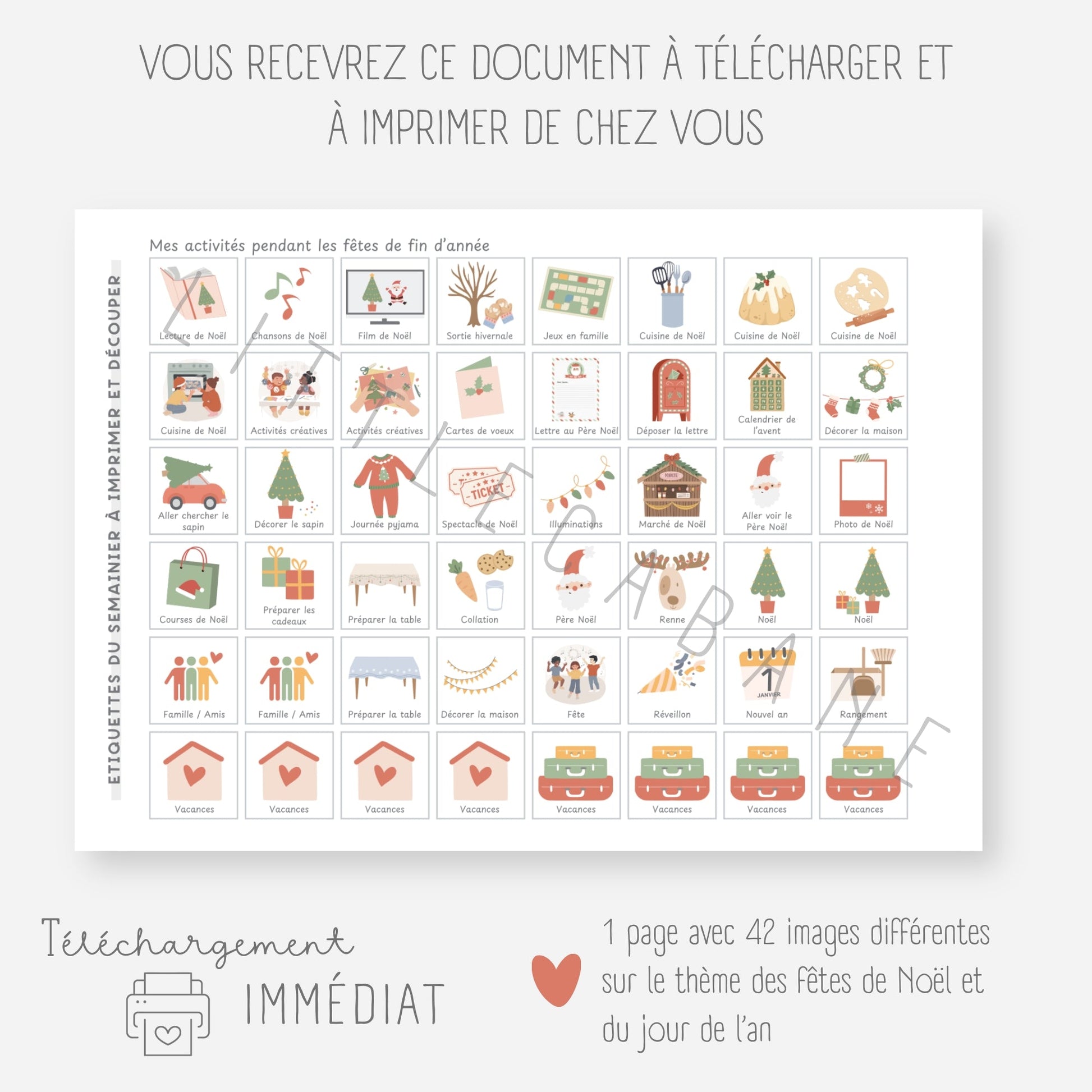 Vignettes fêtes de Noël pour le semainier Little Cabane