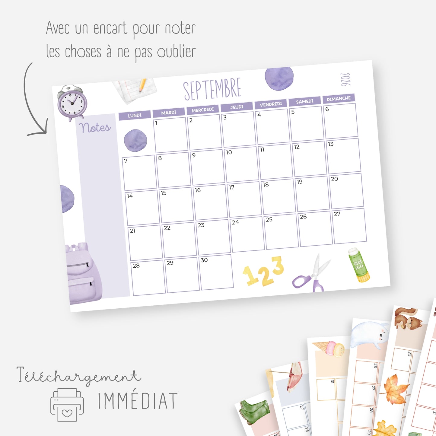 Calendrier 2026 mensuel