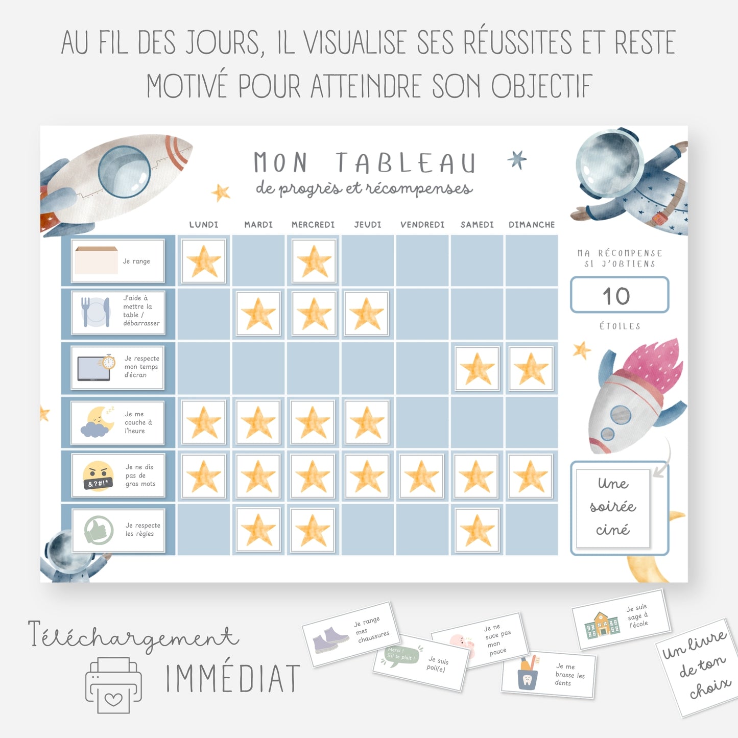 Tableau progrès et récompenses enfant