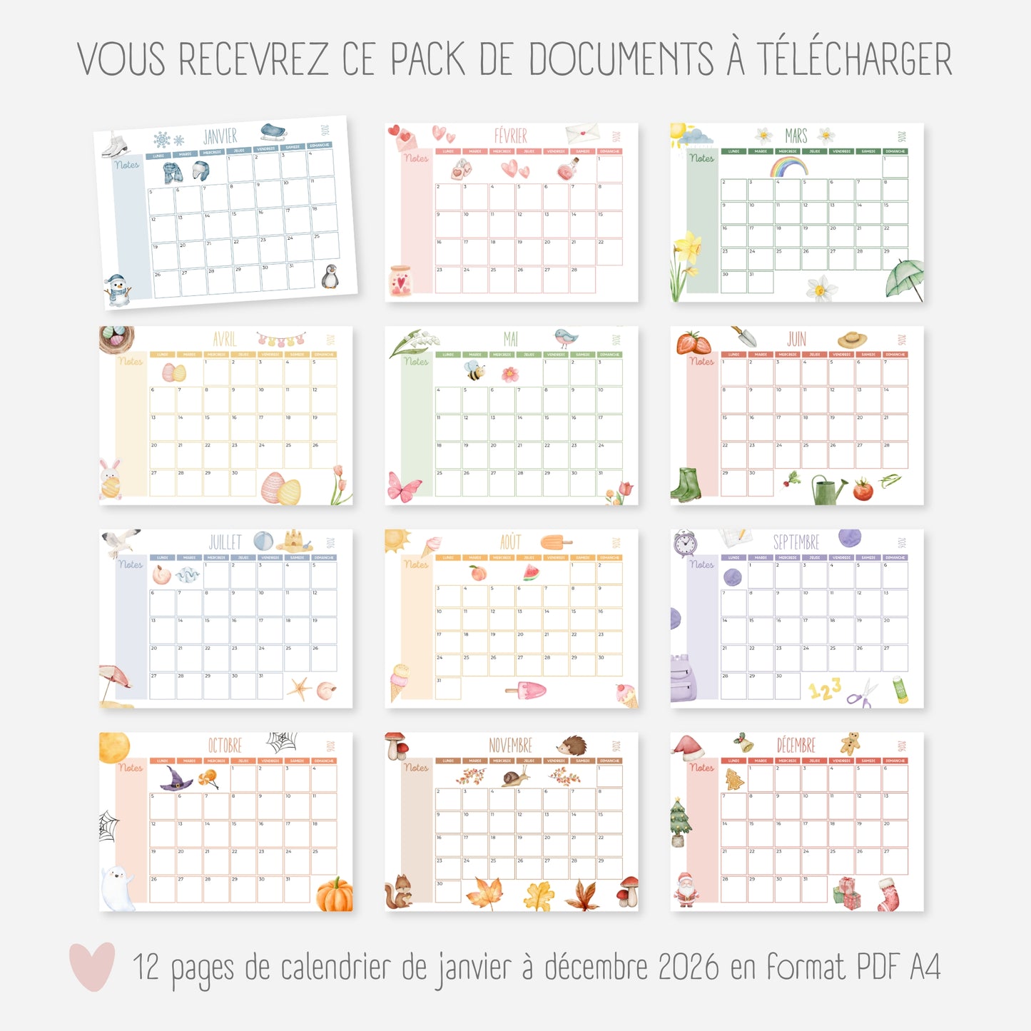 Calendrier 2026 mensuel