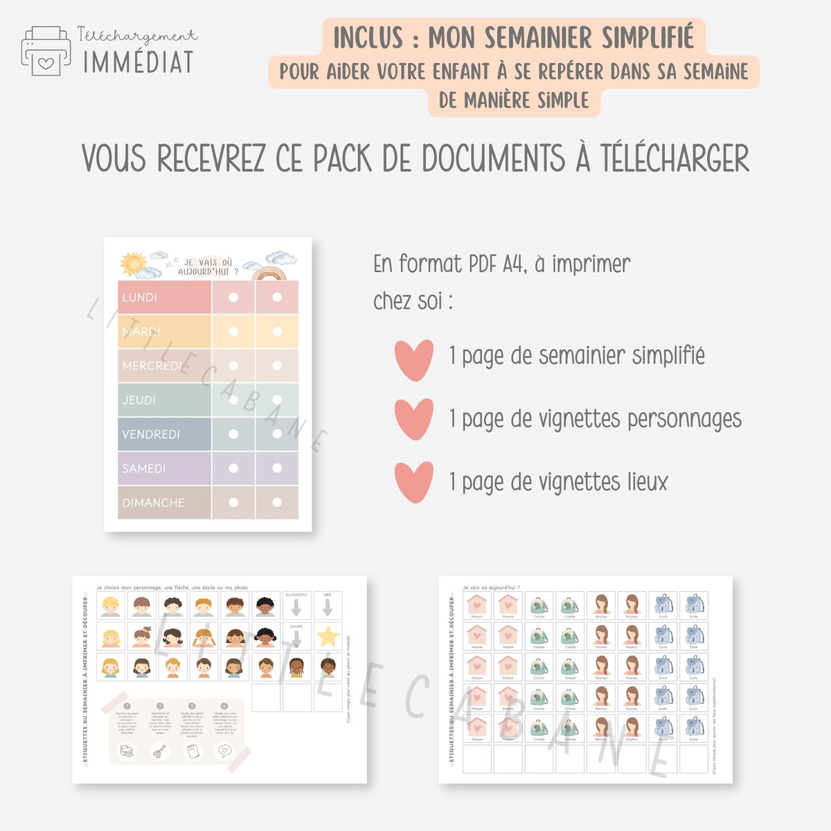 PACK Semainier enfant maternelle, Planning semaine, Routine, Frise du temps, Tableaux de progrès