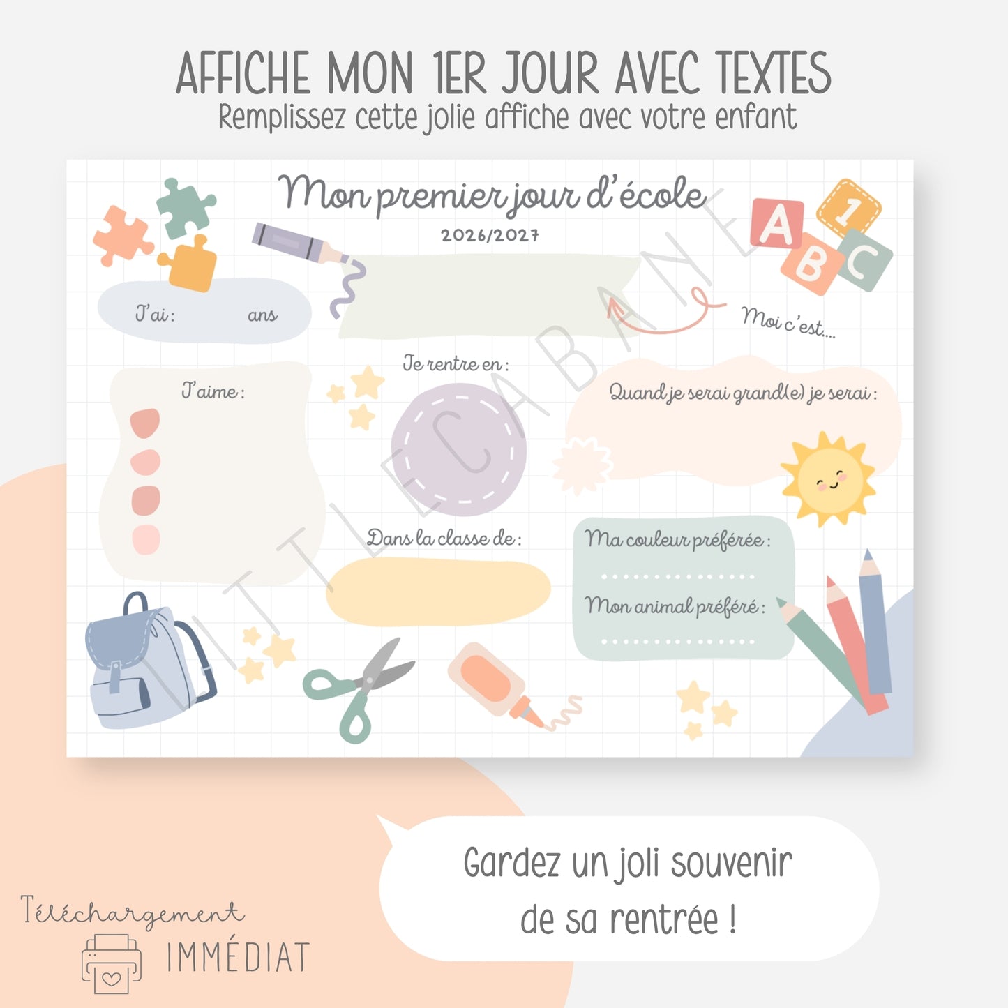 Affiche premier jour d'école, Pack rentrée scolaire