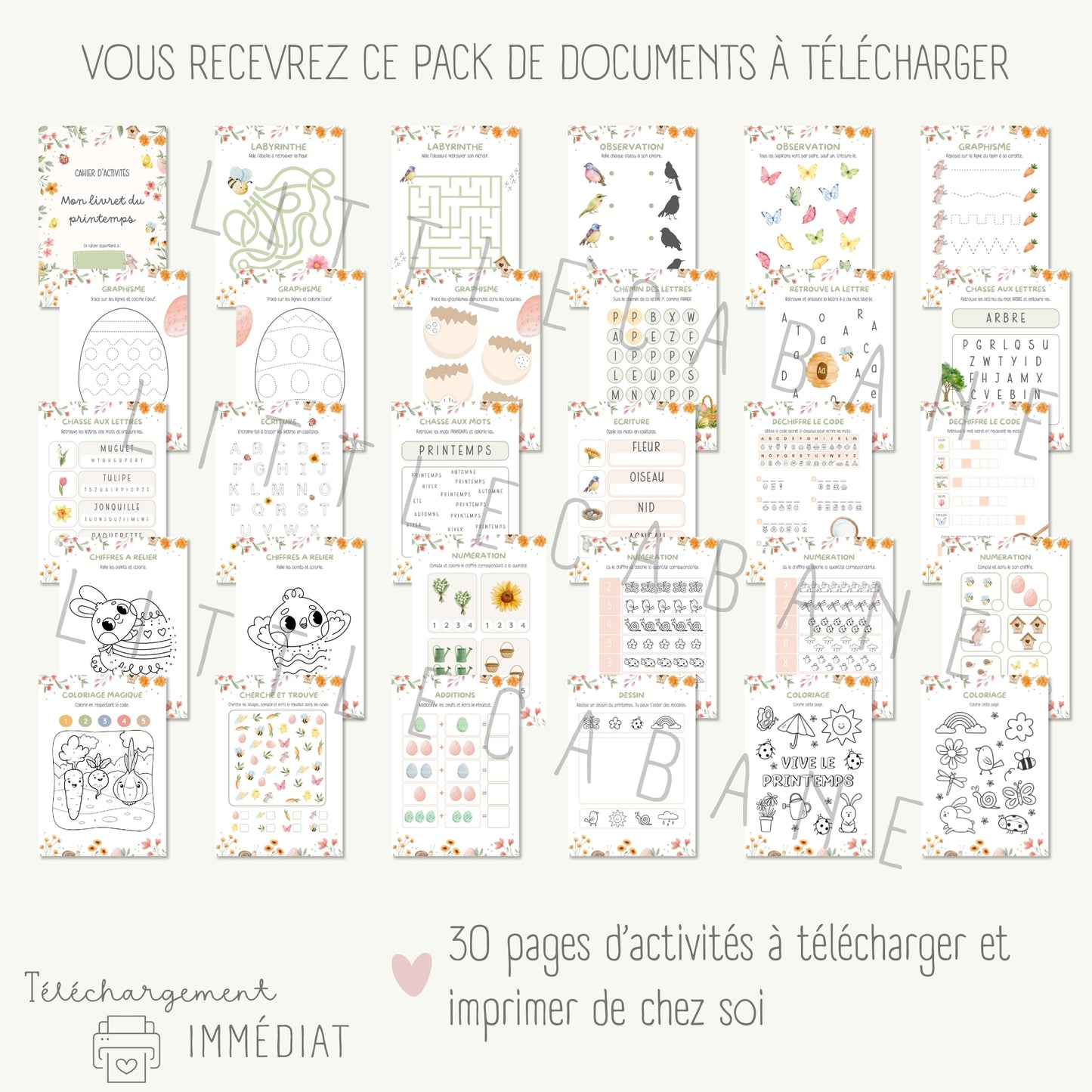 Cahier du printemps, Fiches printemps maternelle