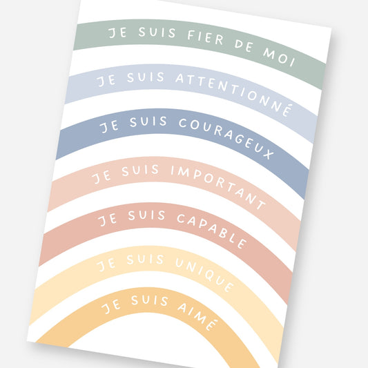 Affiche affirmations positives arc en ciel Little Cabane